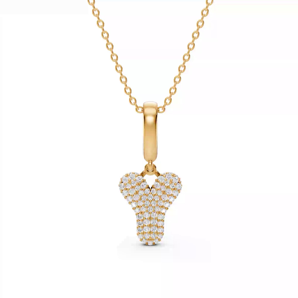 360 degree view of Bubble Pavé Lab Diamond Initial Necklace - Y