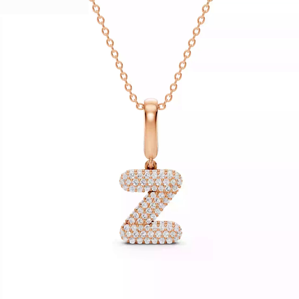 360 degree view of Bubble Pavé Diamond Initial Necklace - Z