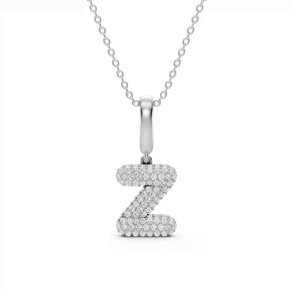 360 degree view of Bubble Pavé Diamond Initial Necklace - Z