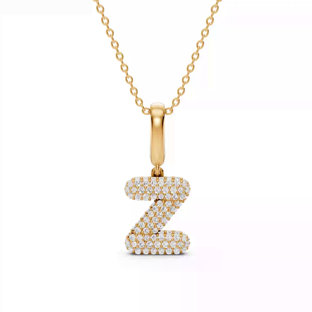 360 degree view of Bubble Pavé Diamond Initial Necklace - Z
