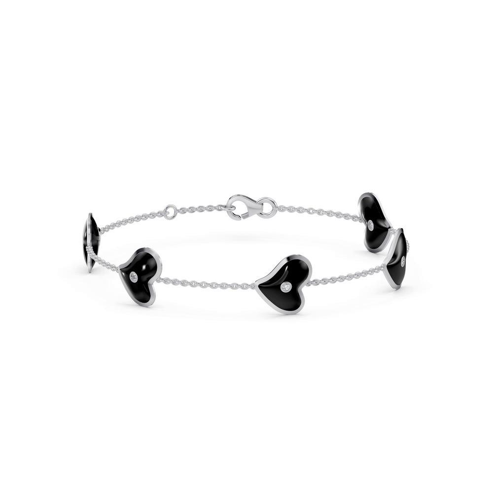 360 degree view of Black Ceramic Heart Diamond Station Bracelet