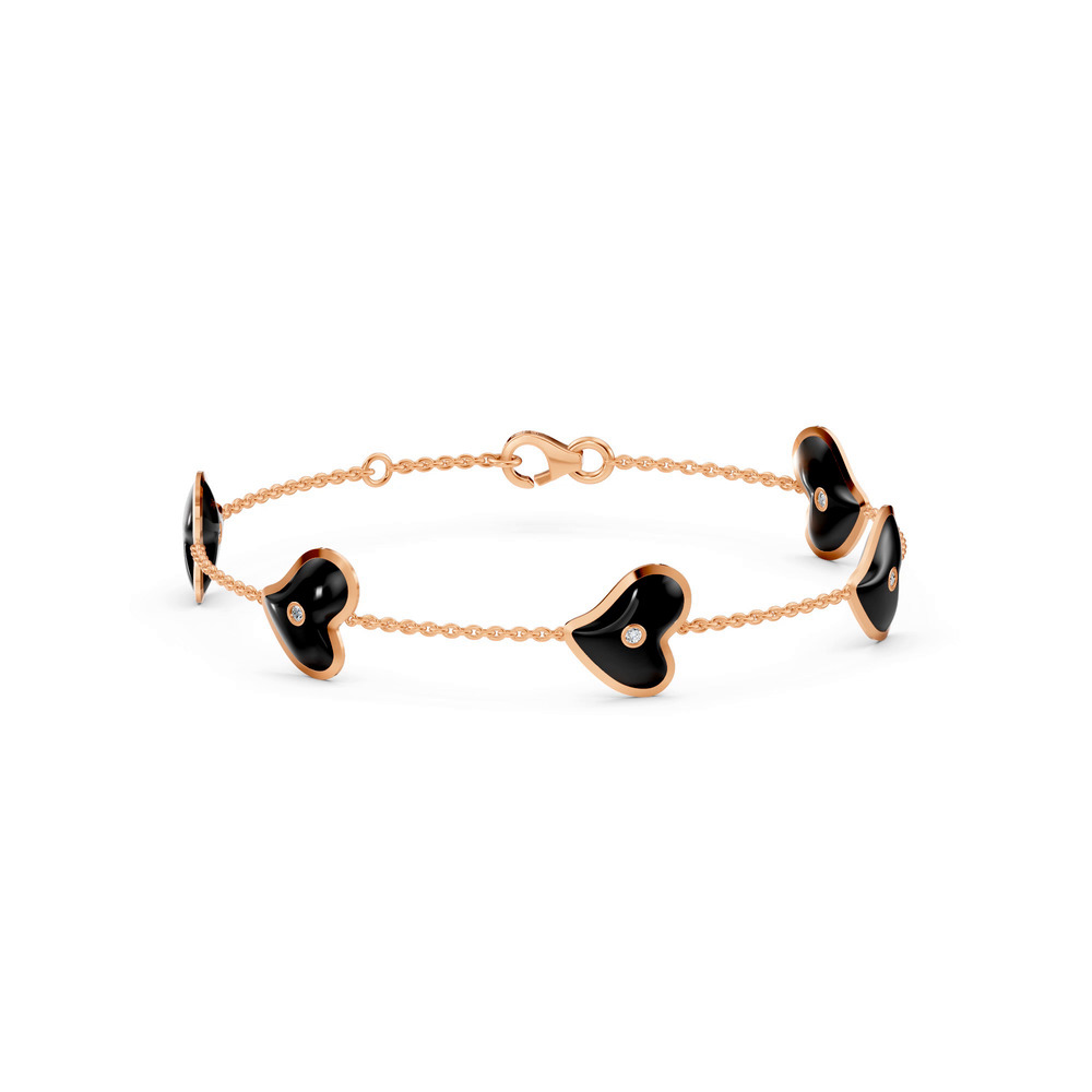 360 degree view of Black Ceramic Heart Lab Diamond Station Bracelet