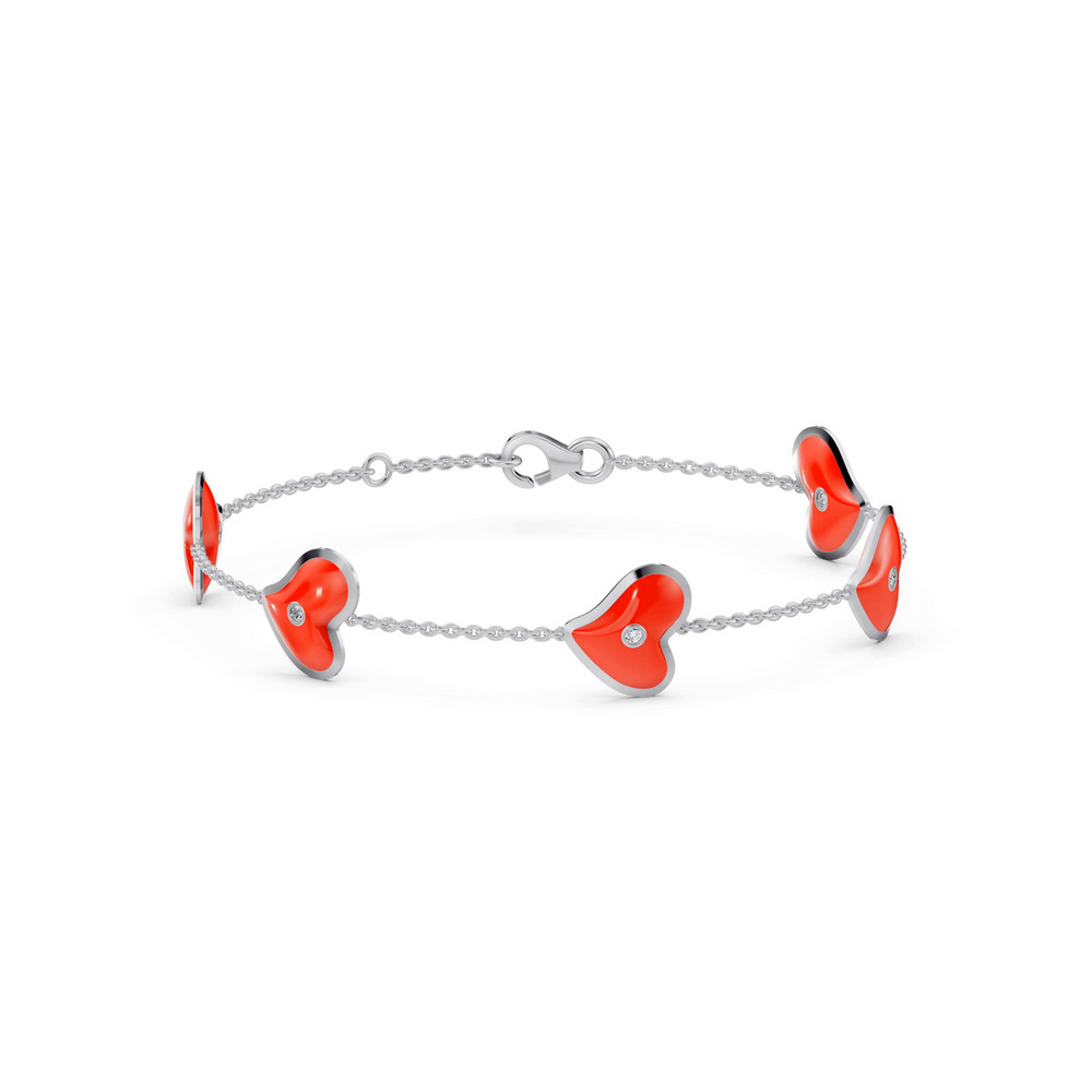360 degree view of Red Ceramic Heart Lab Diamond Station Bracelet