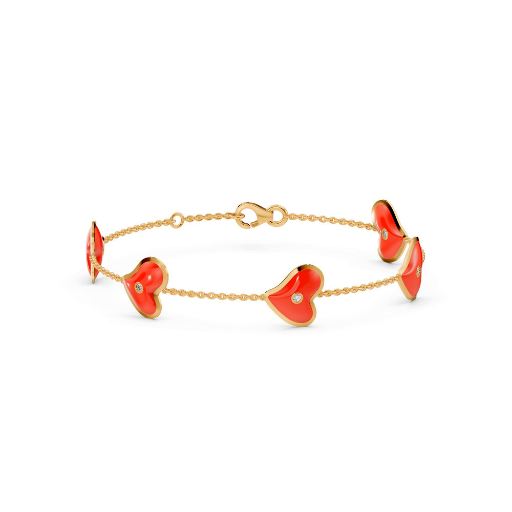 360 degree view of Red Ceramic Heart Lab Diamond Station Bracelet