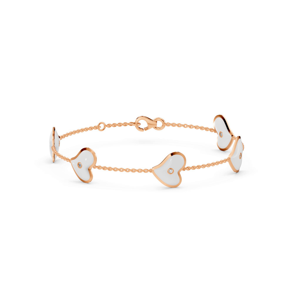 360 degree view of White Ceramic Heart Diamond Station Bracelet