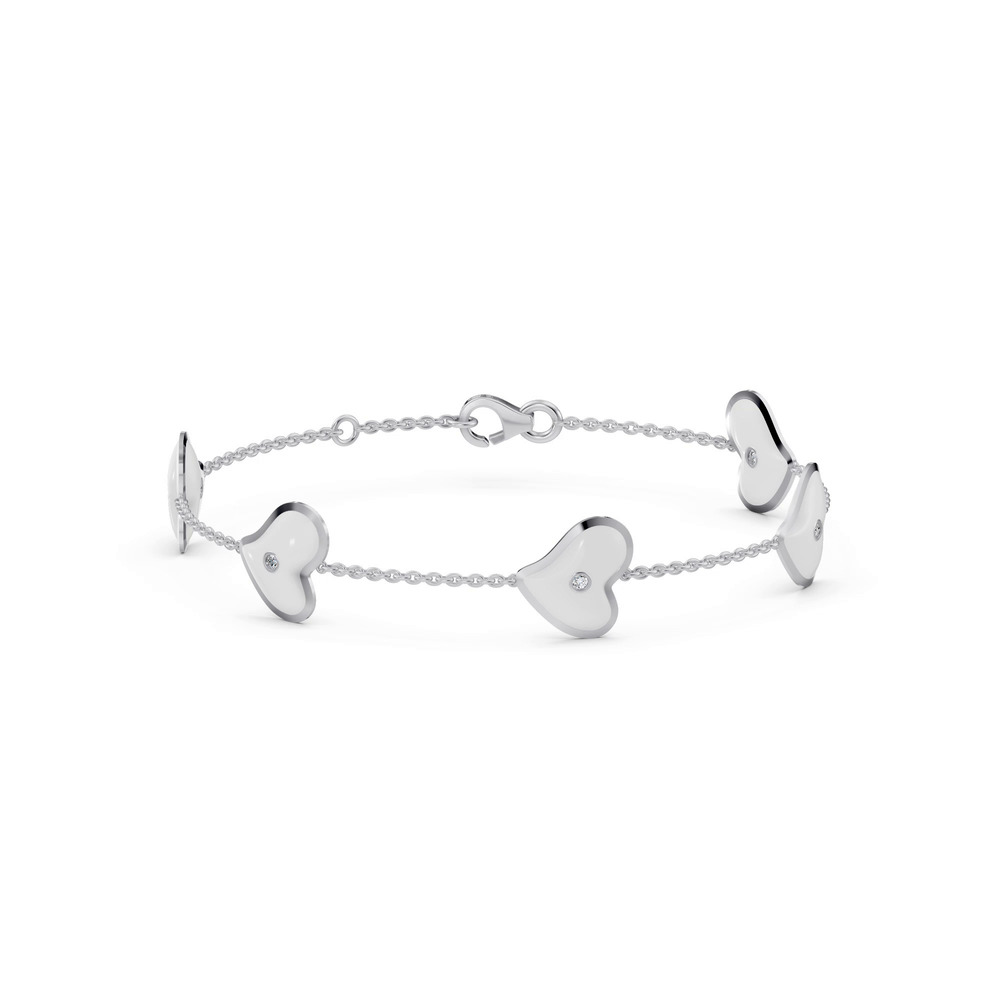 360 degree view of White Ceramic Heart Lab Diamond Station Bracelet