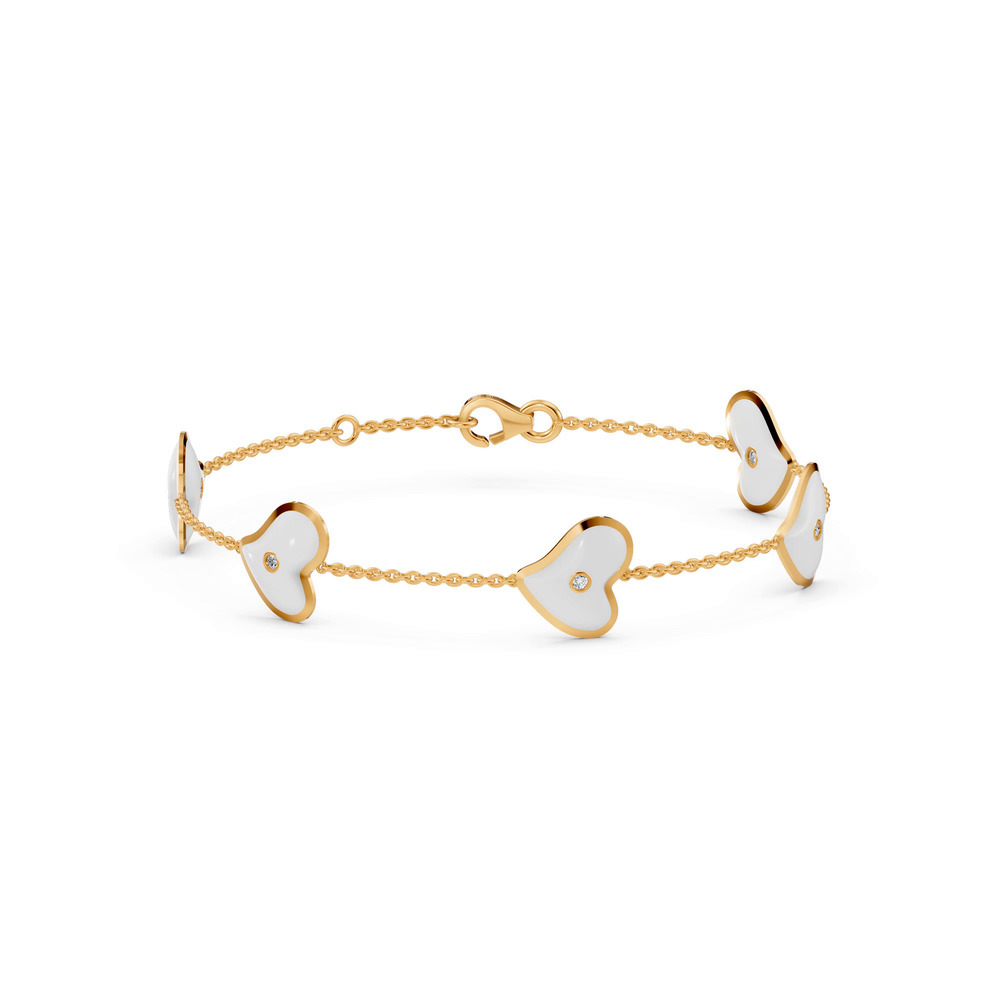 360 degree view of White Ceramic Heart Diamond Station Bracelet