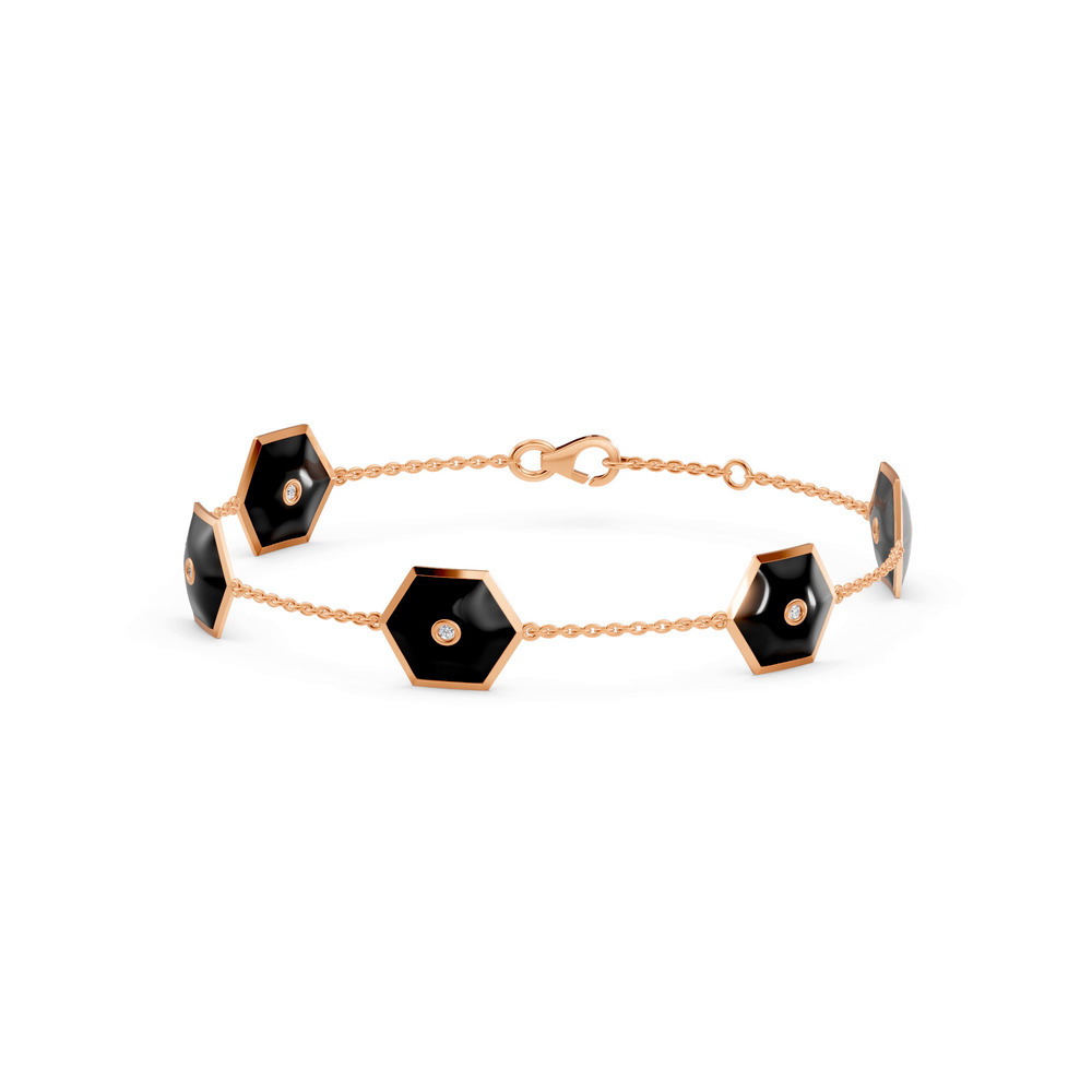 360 degree view of Black Ceramic Hexagon Lab Diamond Station Bracelet