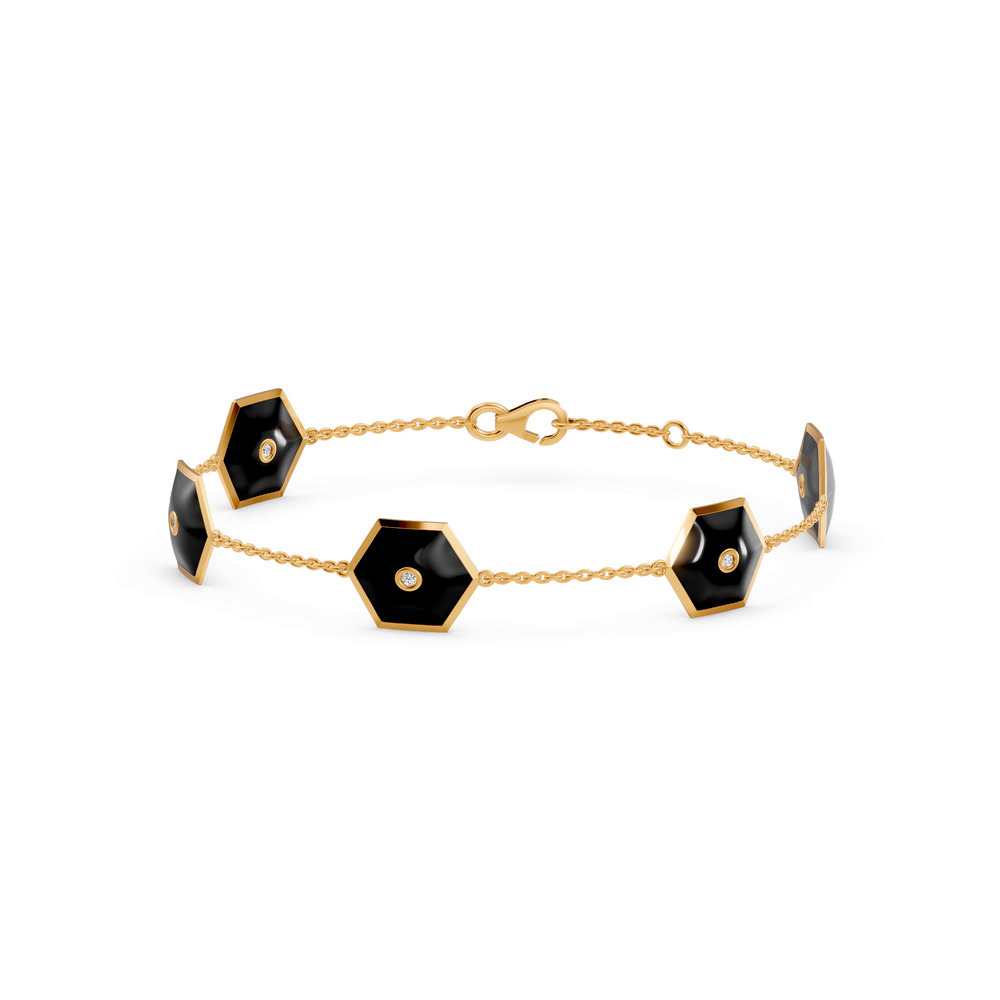 360 degree view of Black Ceramic Hexagon Diamond Station Bracelet