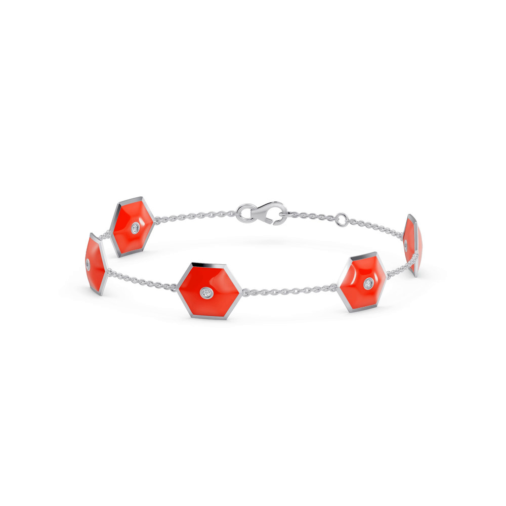 360 degree view of Red Ceramic Hexagon Diamond Station Bracelet