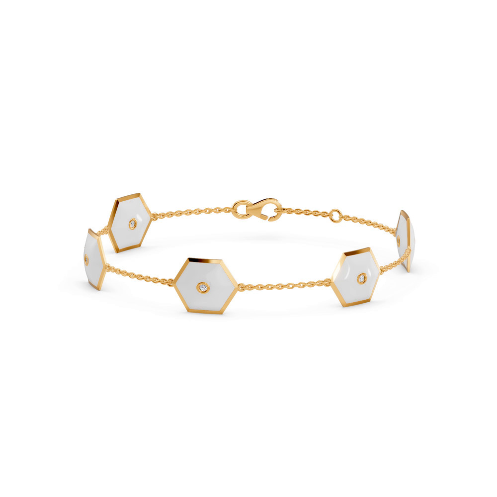 360 degree view of White Ceramic Hexagon Lab Diamond Station Bracelet