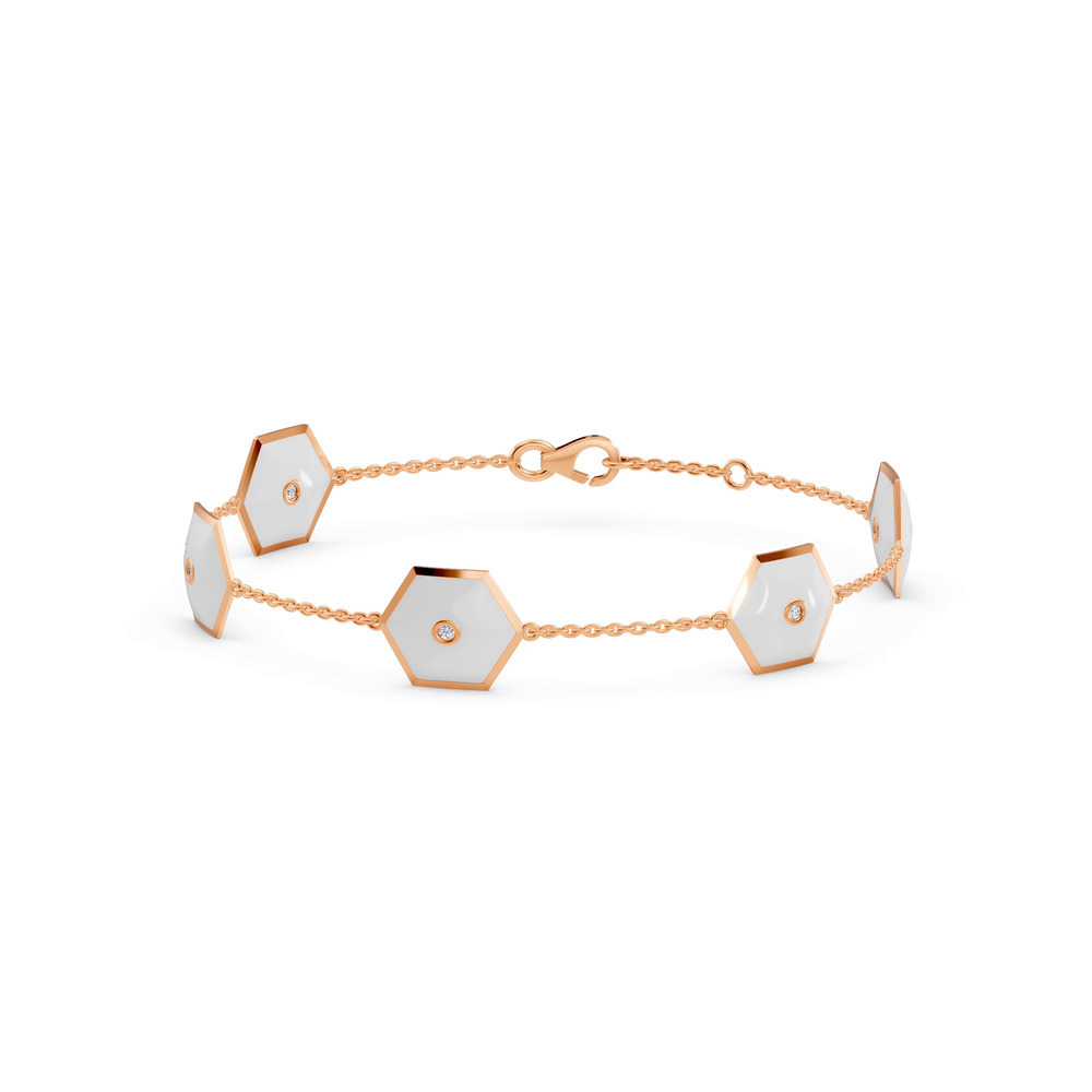 360 degree view of White Ceramic Hexagon Lab Diamond Station Bracelet