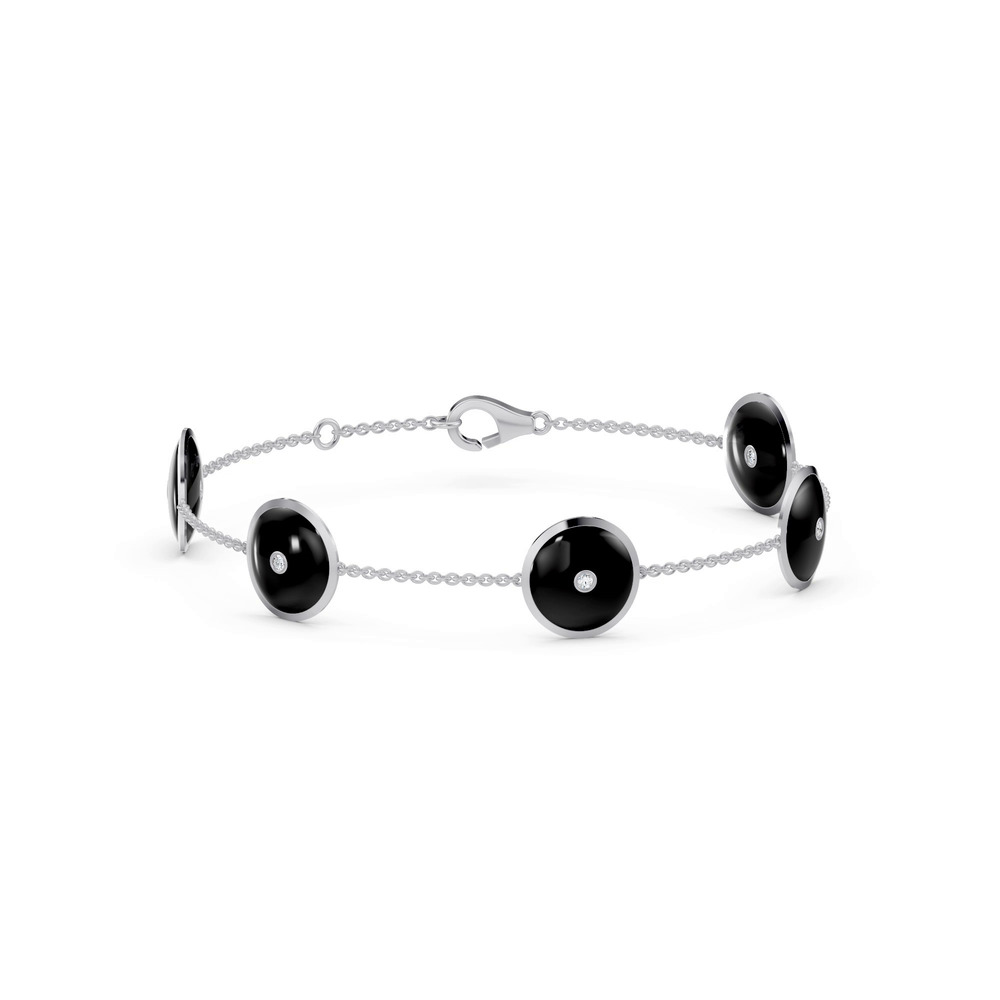 360 degree view of Black Ceramic Disc Diamond Station Bracelet