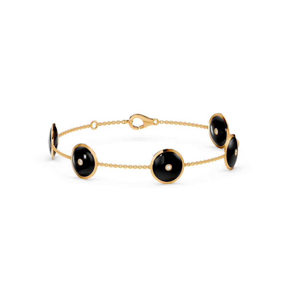 360 degree view of Black Ceramic Disc Lab Diamond Station Bracelet
