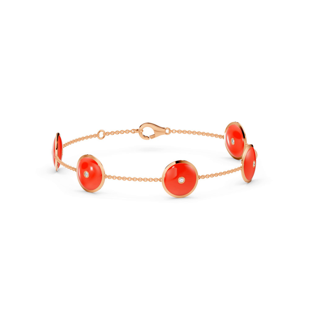 360 degree view of Red Ceramic Disc Diamond Station Bracelet