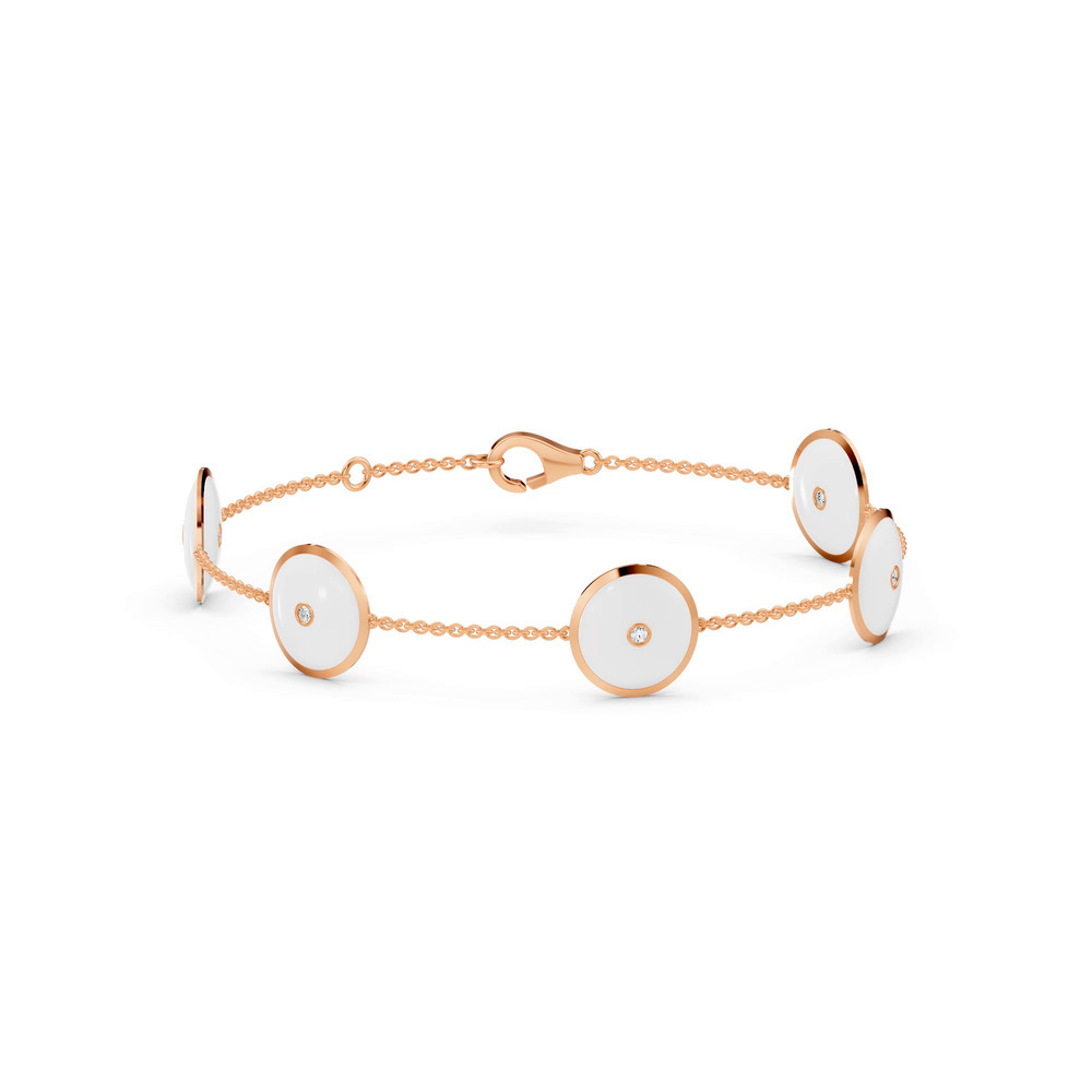 360 degree view of White Ceramic Disc Diamond Station Bracelet