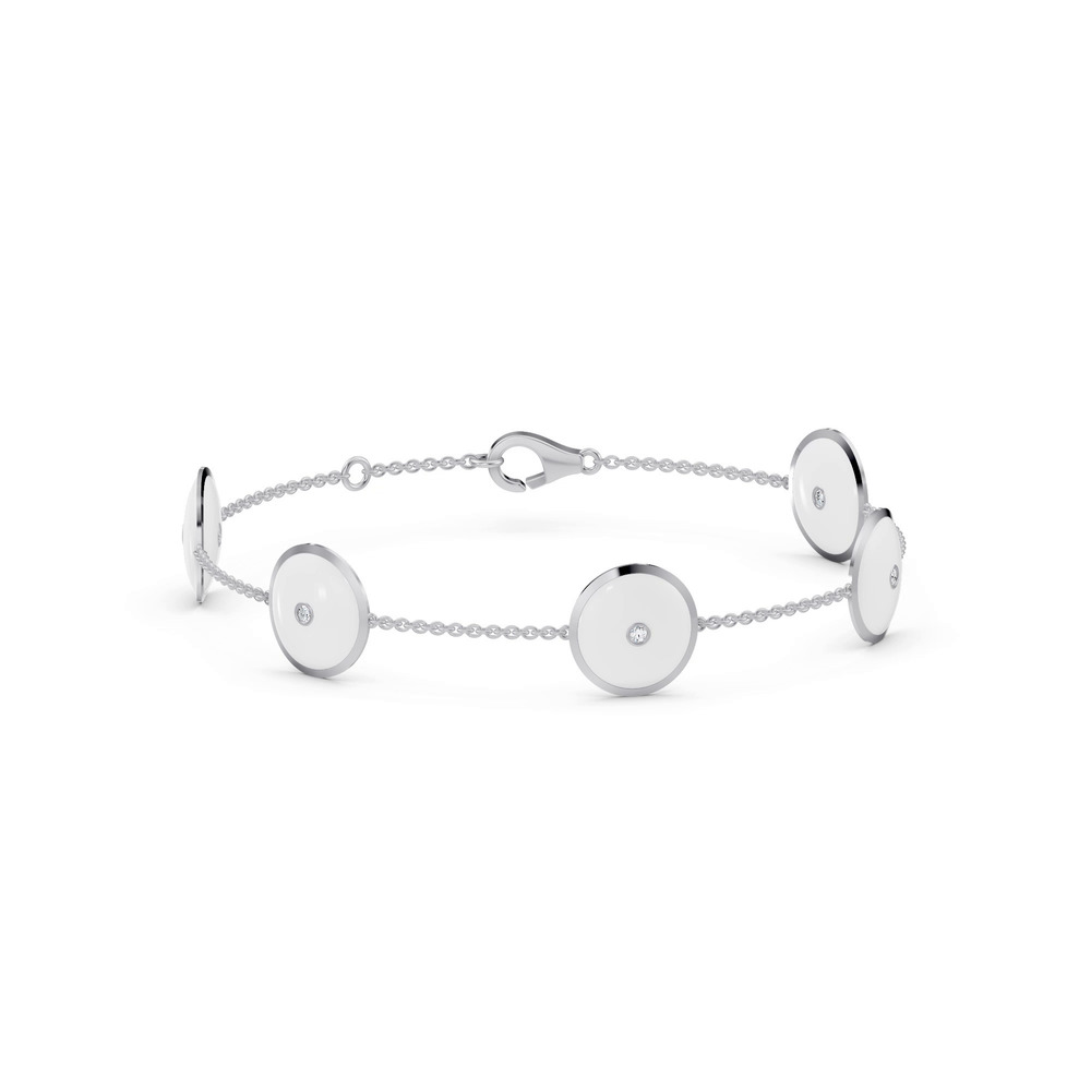 360 degree view of White Ceramic Disc Diamond Station Bracelet
