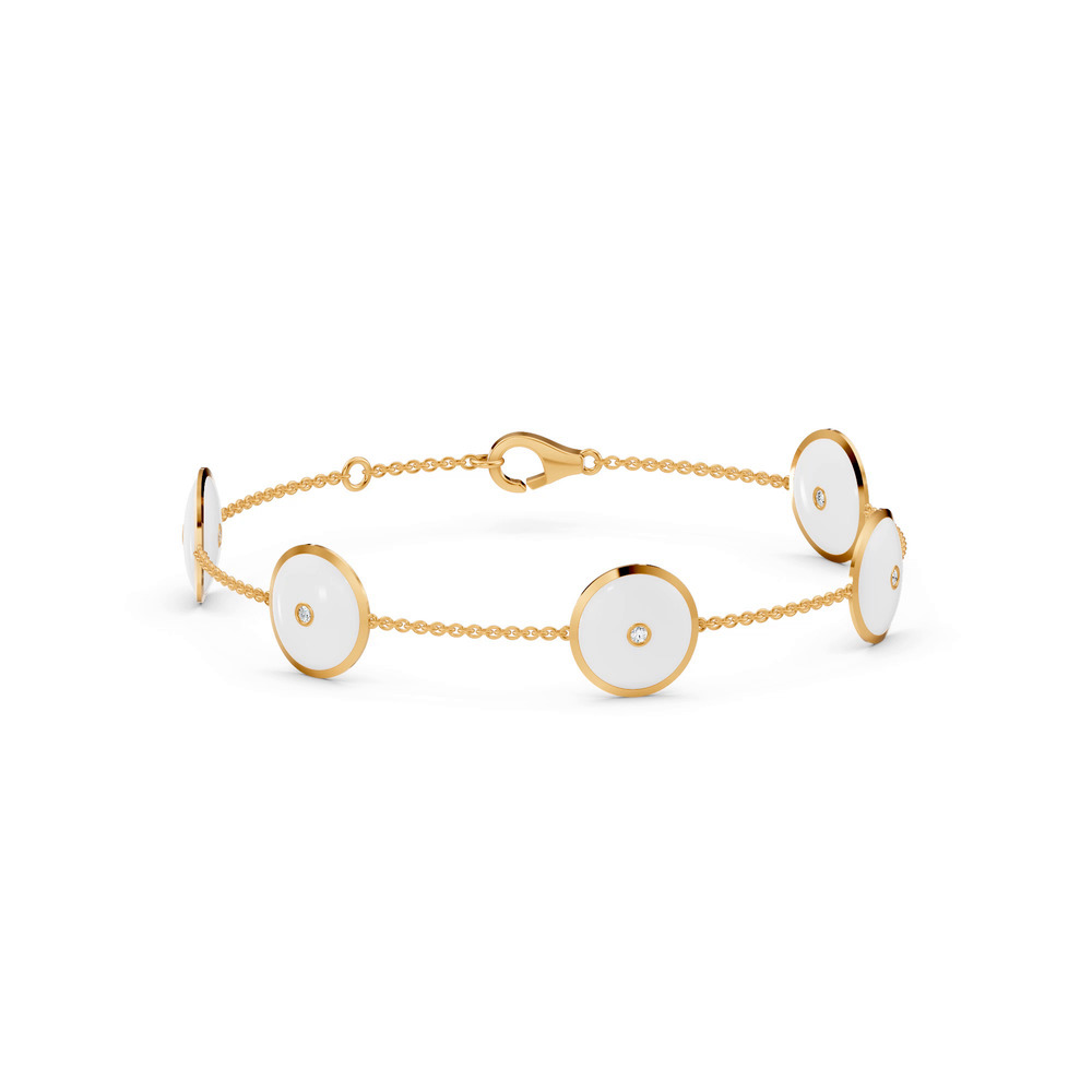 360 degree view of White Ceramic Disc Lab Diamond Station Bracelet
