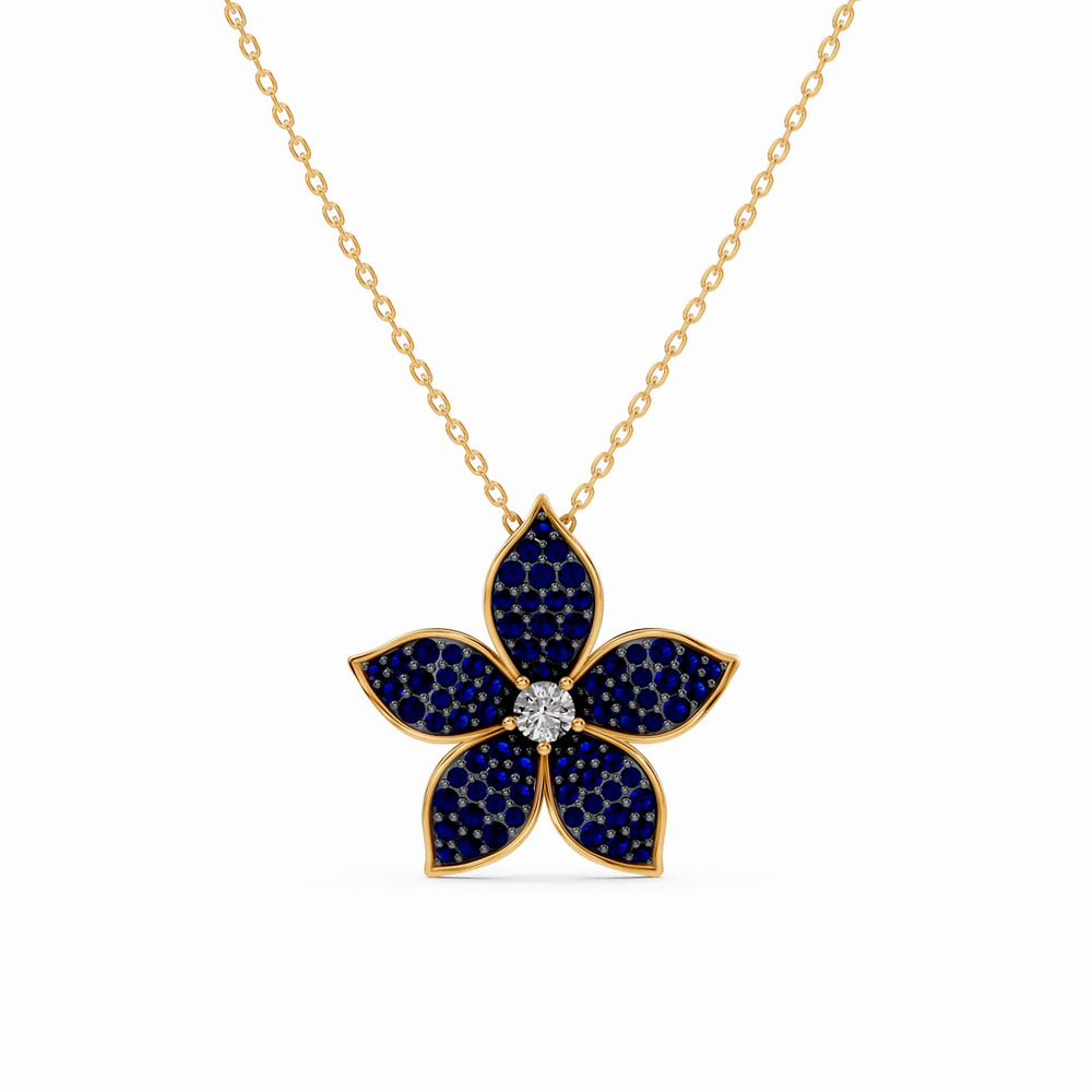 360 degree view of Fleur Pavé Lab Sapphire Necklace