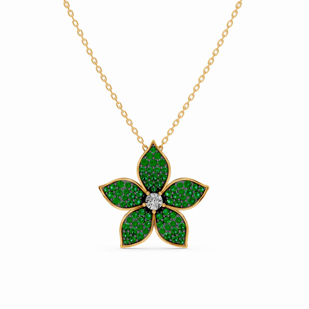 360 degree view of Fleur Pavé Lab Emerald Necklace