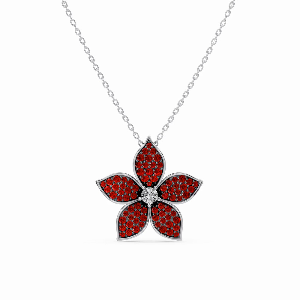360 degree view of Fleur Pavé Lab Ruby Necklace
