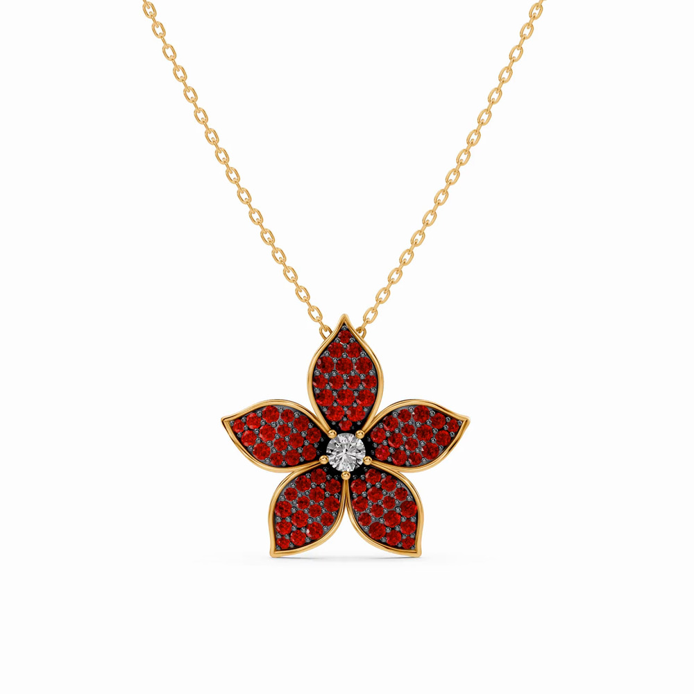 360 degree view of Fleur Pavé Lab Ruby Necklace