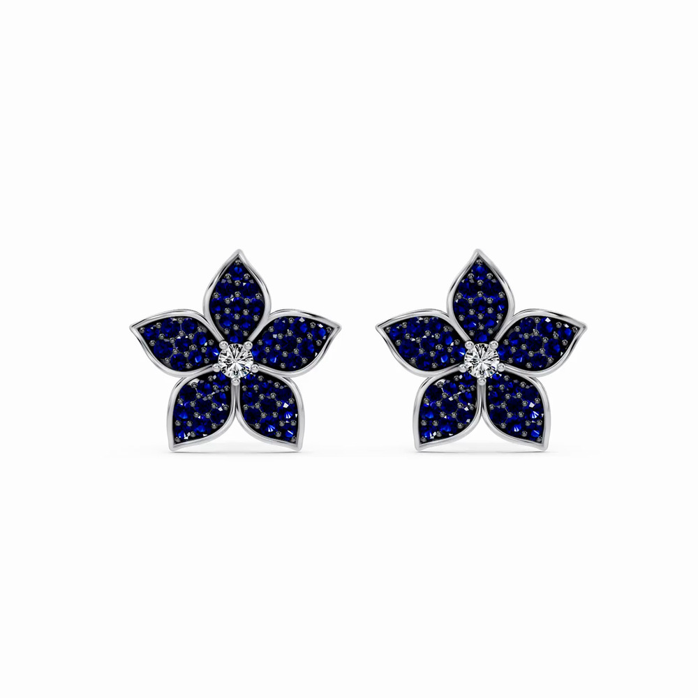 360 degree view of Fleur Pavé Lab Sapphire Earrings