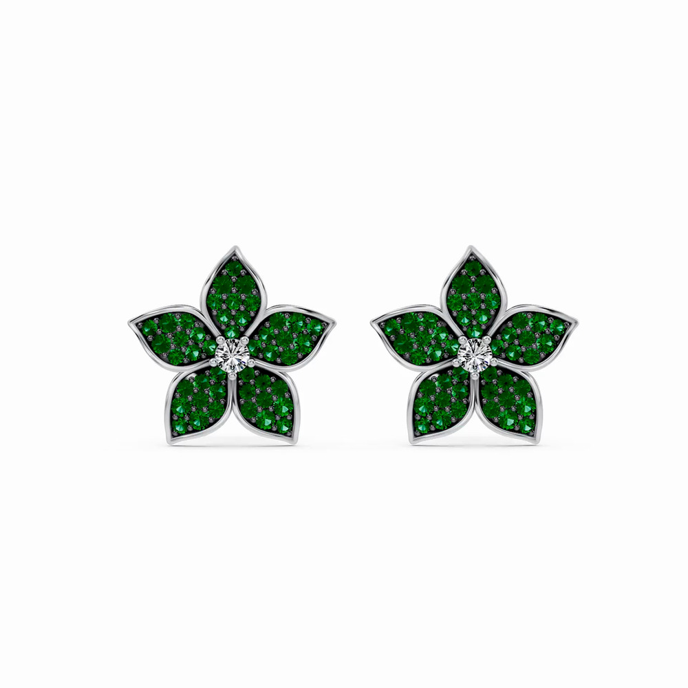 360 degree view of Fleur Pavé Lab Emerald Earrings
