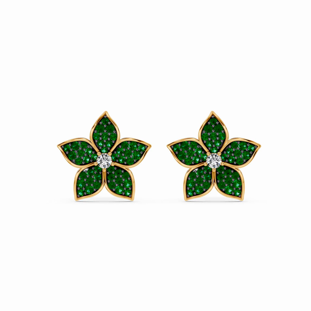 360 degree view of Fleur Pavé Lab Emerald Earrings