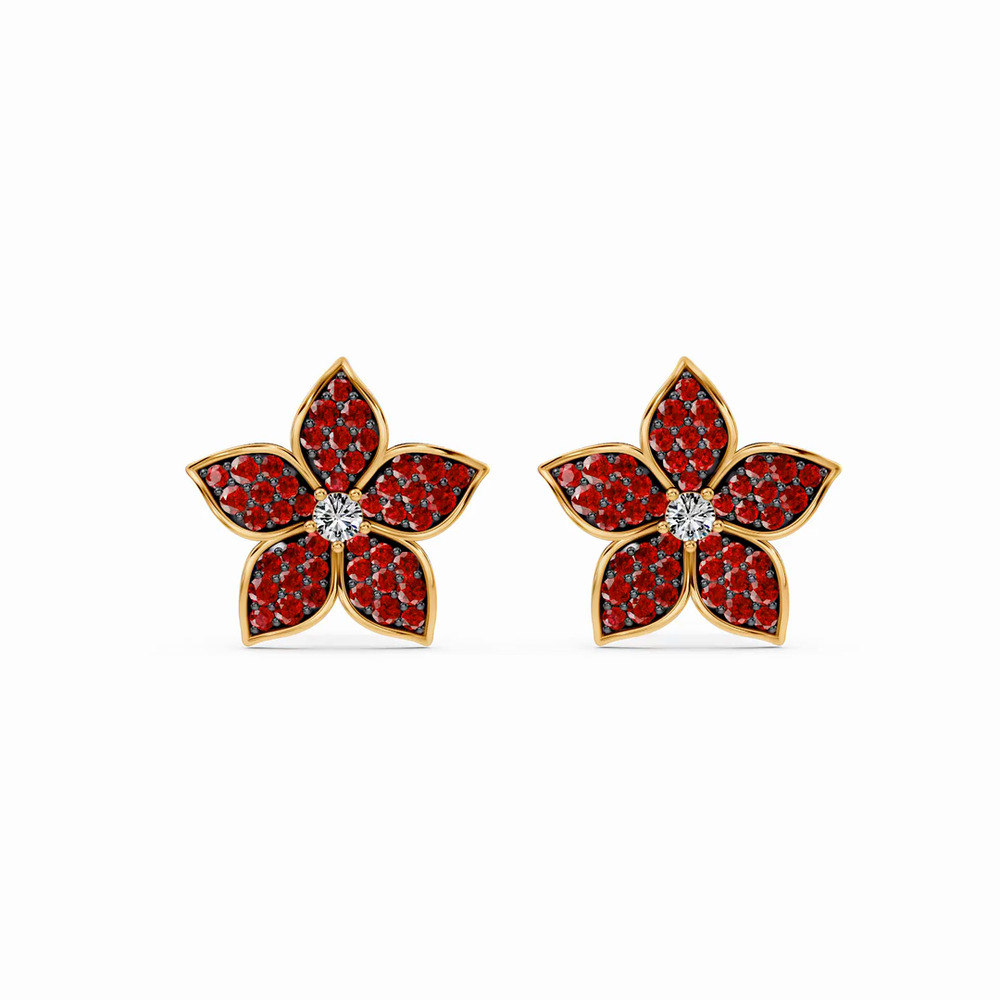 360 degree view of Fleur Pavé Lab Ruby Earrings
