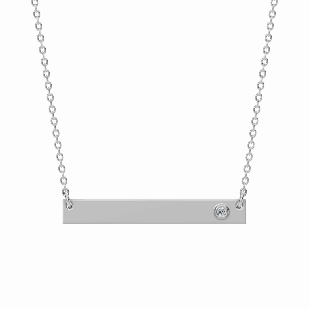 360 degree view of Engravable Bezel Lab Diamond Bar Silver Necklace