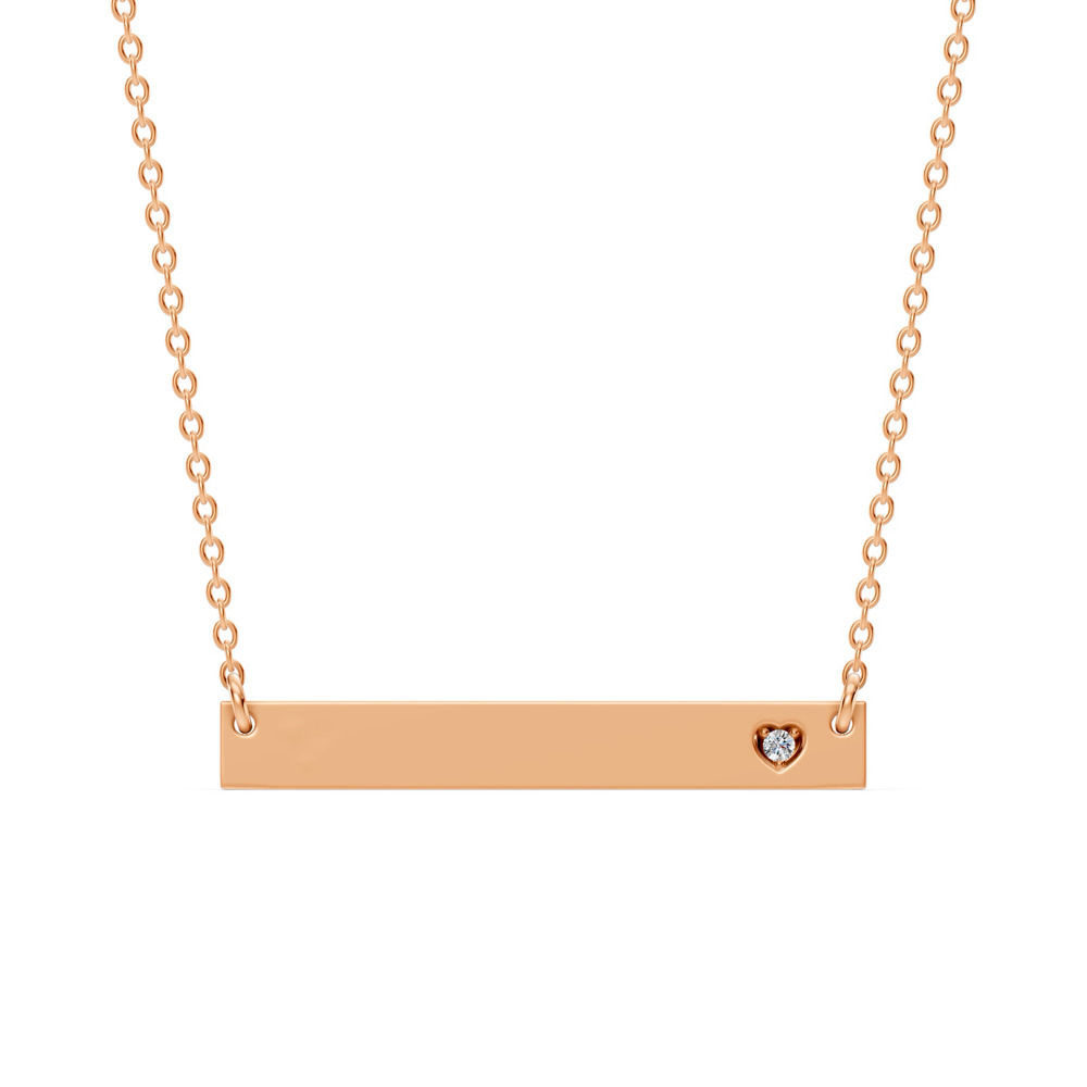 360 degree view of Engravable Heart Lab Diamond Bar Necklace