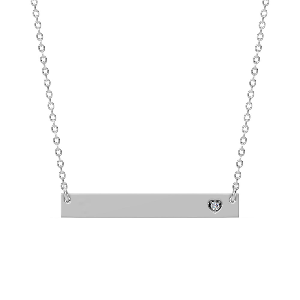 360 degree view of Engravable Heart Diamond Bar Silver Necklace