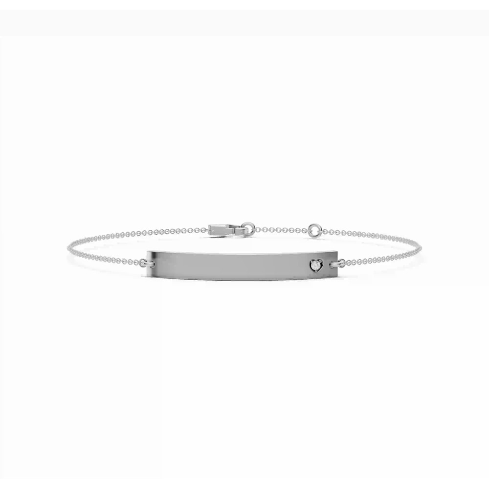 360 degree view of Engravable Heart Diamond Bar Silver Bracelet