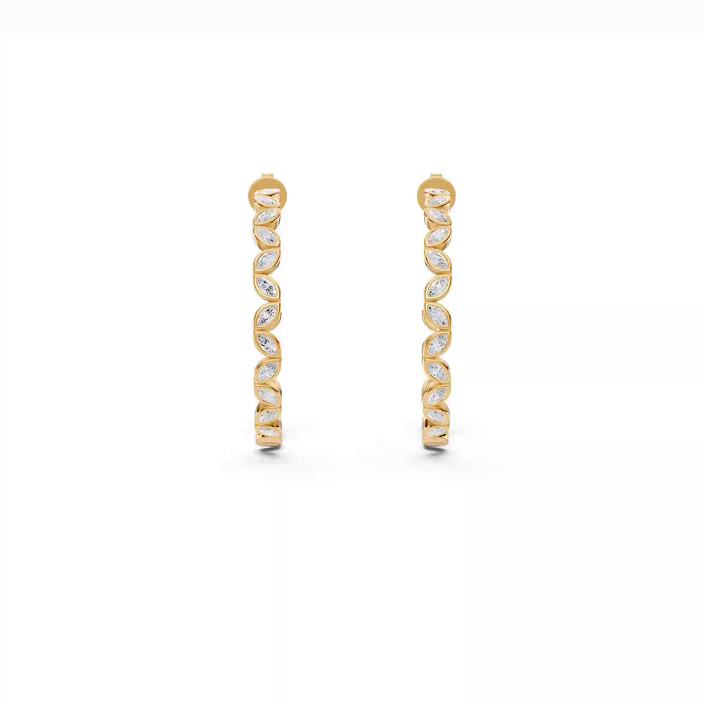 360 degree view of Marquise Diamond Bezel Hoop Earrings