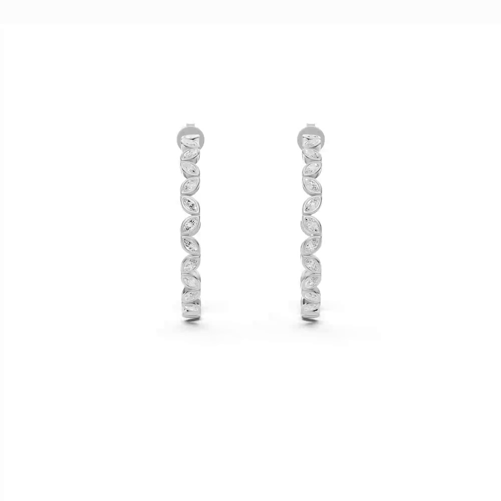 360 degree view of Marquise Lab Diamond Bezel Silver Hoop Earrings