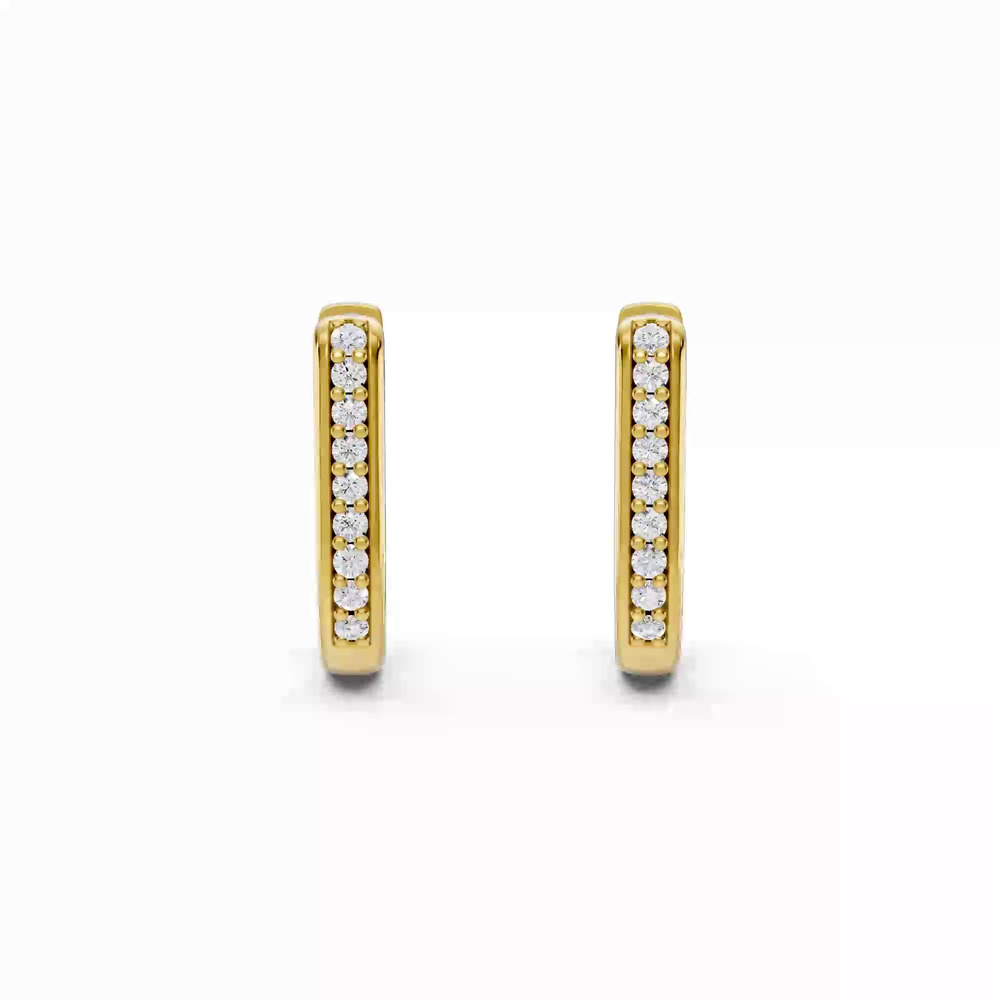 360 degree view of Pavé Lab Diamond U-Shaped Huggie Earrings
