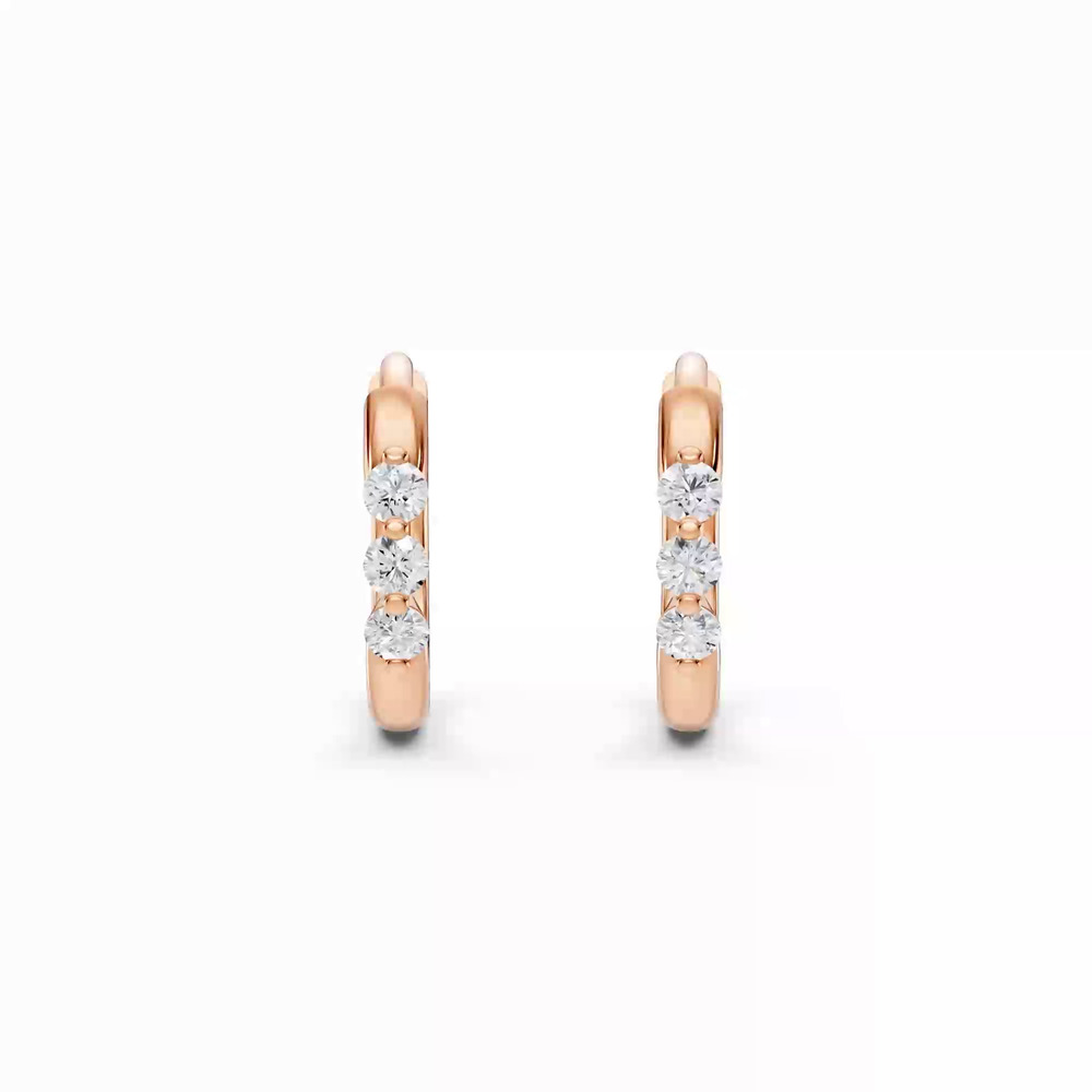 360 degree view of Three-Stone Lab Diamond Huggie Earrings