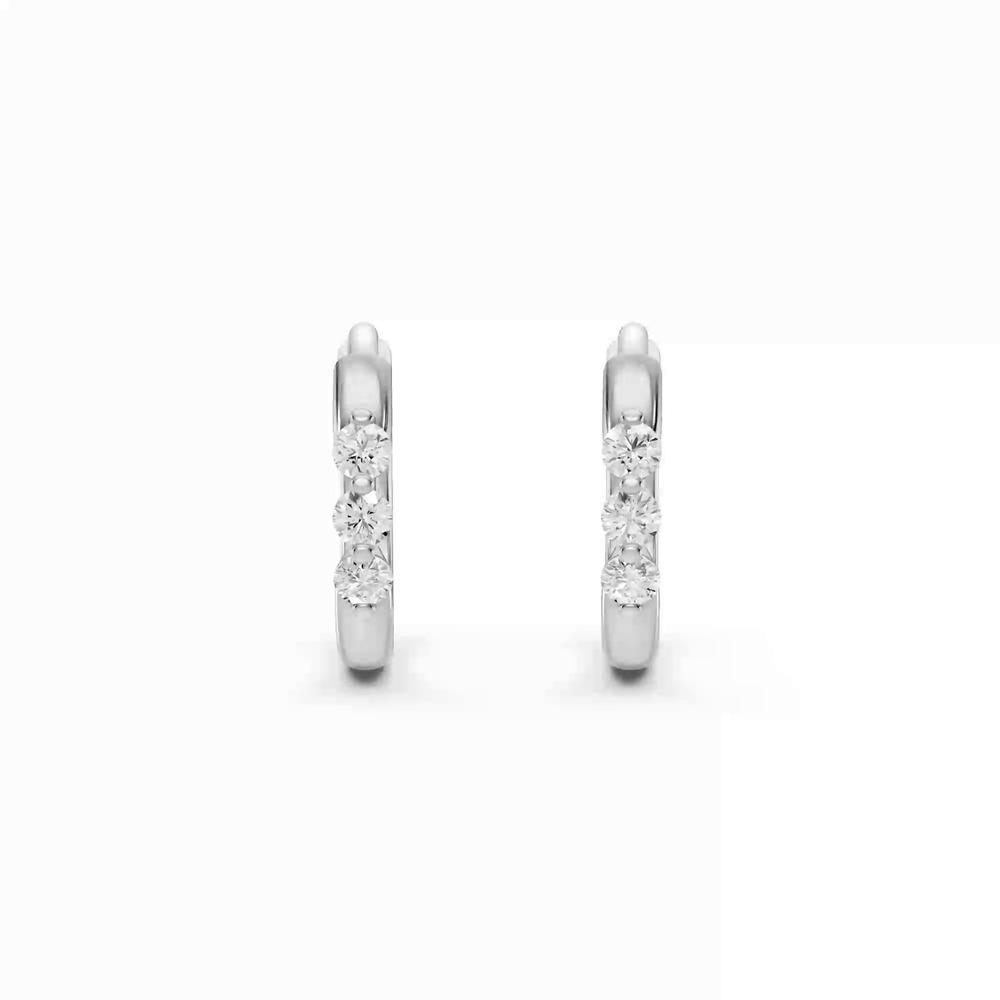 360 degree view of Three-Stone Lab Diamond Huggie Earrings