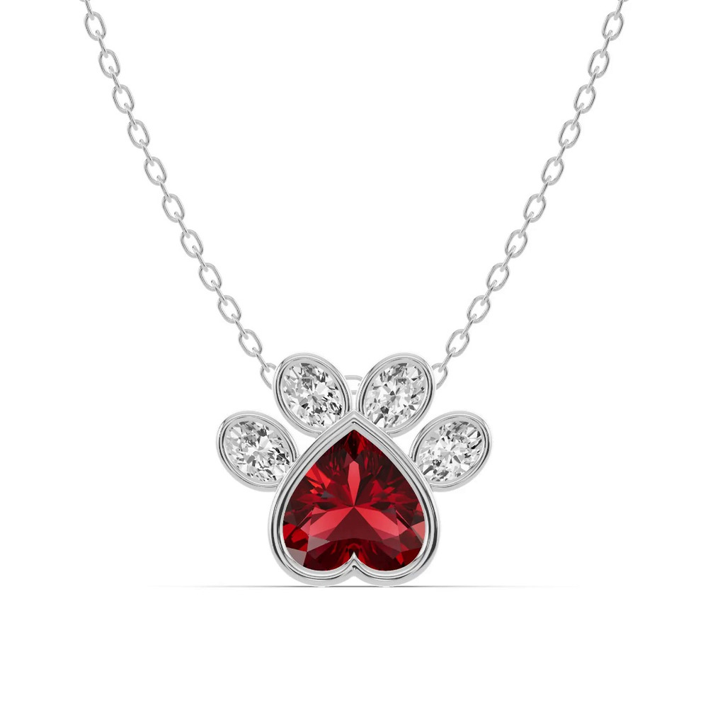 360 degree view of Bella Paw Garnet & Diamond Silver Necklace