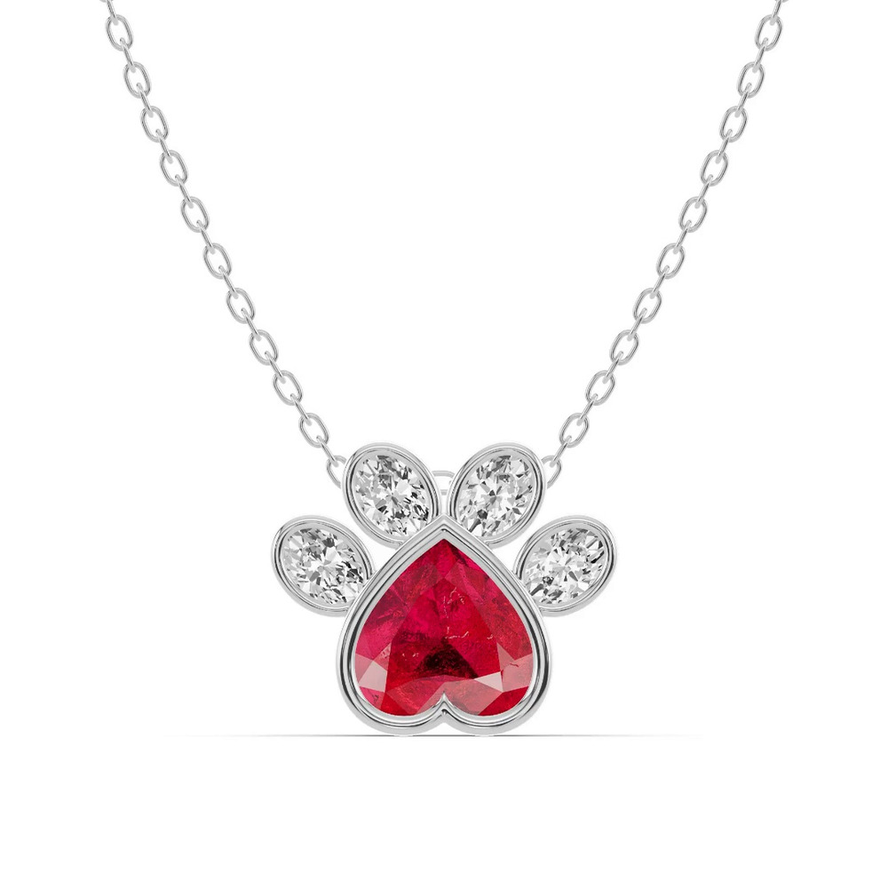 360 degree view of Bella Paw Ruby & Diamond Silver Necklace