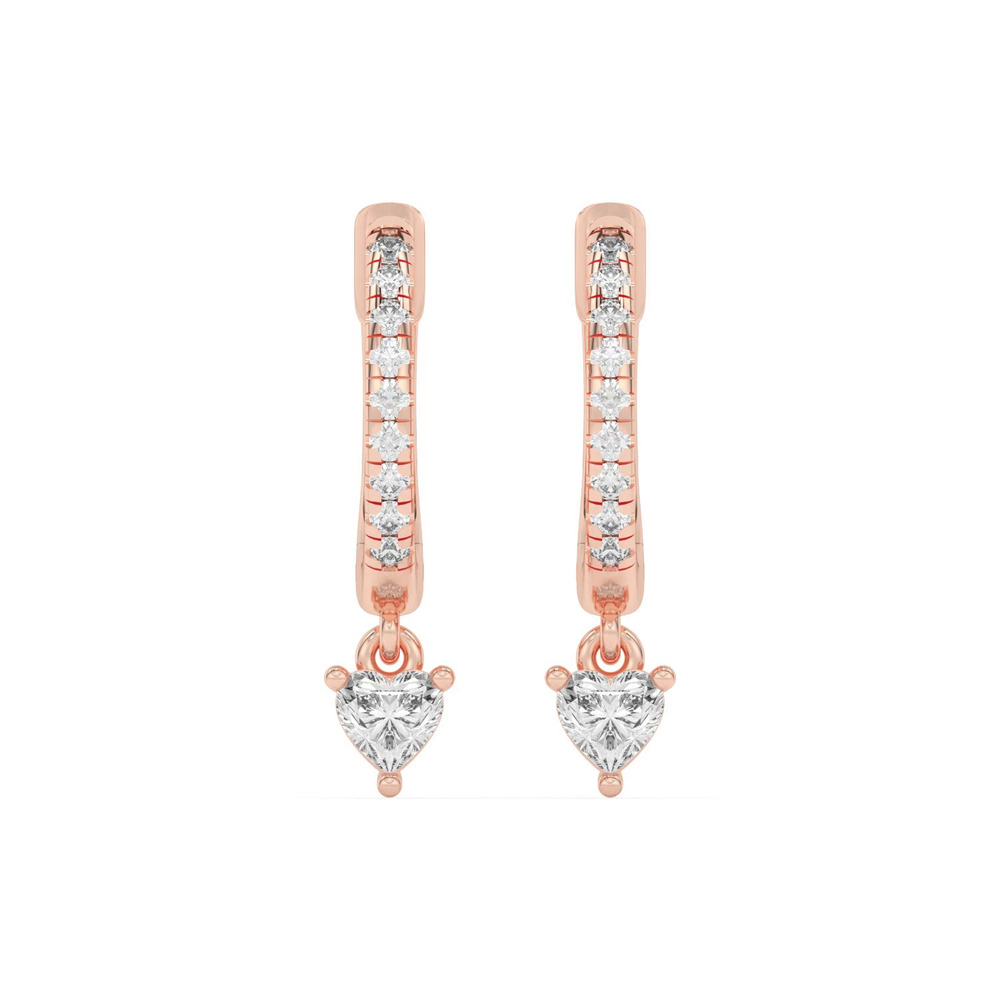 360 degree view of Heart Lab Diamond Drop Huggie Earrings