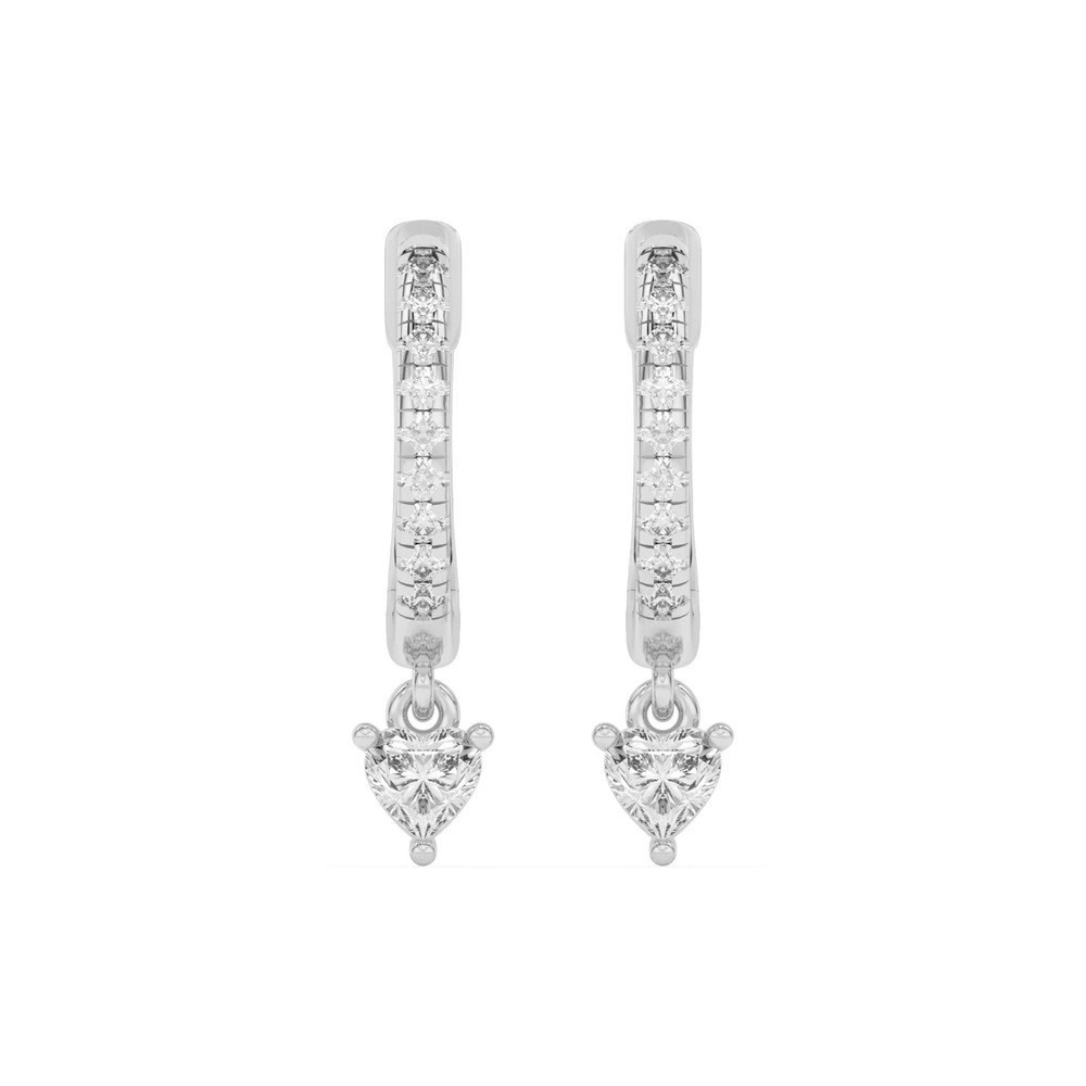 360 degree view of Heart Lab Diamond Drop Huggie Earrings
