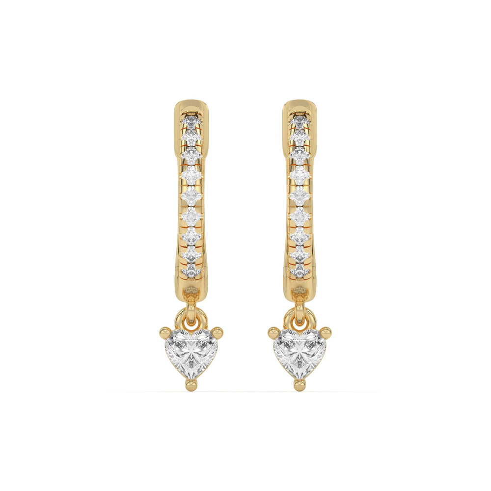 360 degree view of Heart Lab Diamond Drop Huggie Earrings