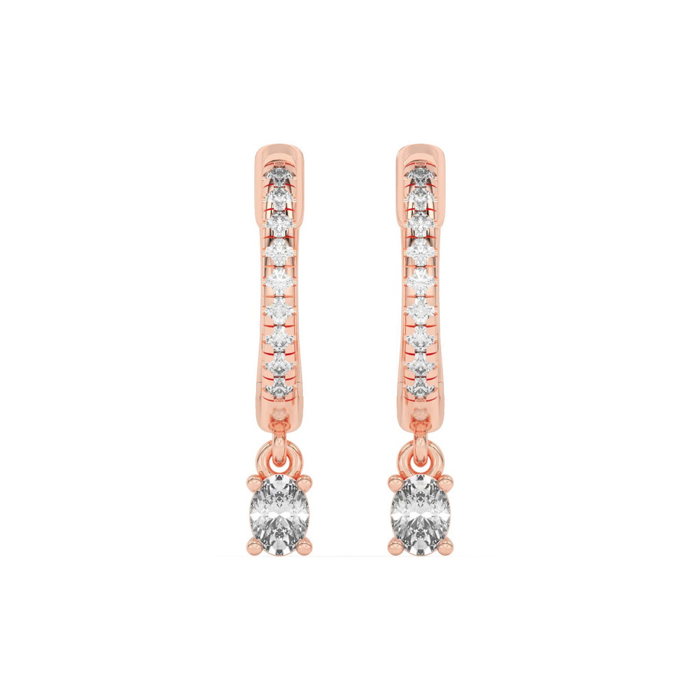 360 degree view of Oval Lab Diamond Drop Huggie Earrings