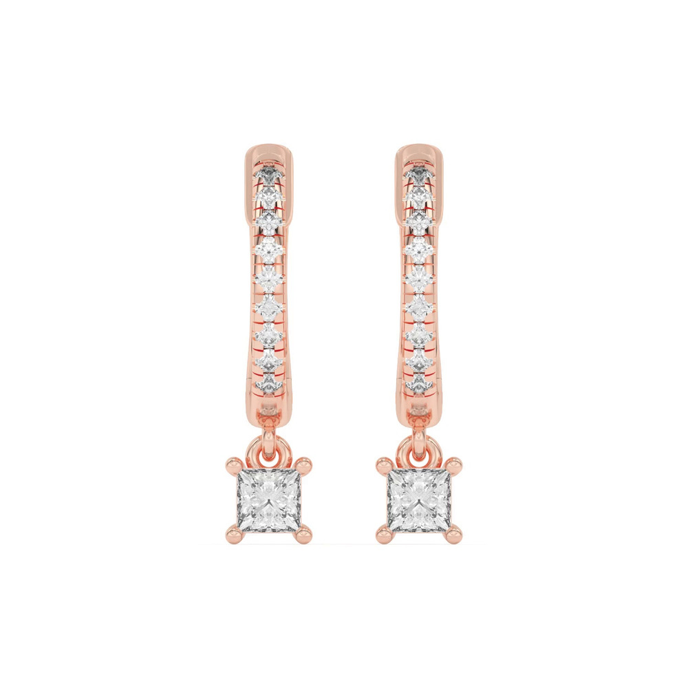 360 degree view of Princess-Cut Lab Diamond Drop Huggie Earrings