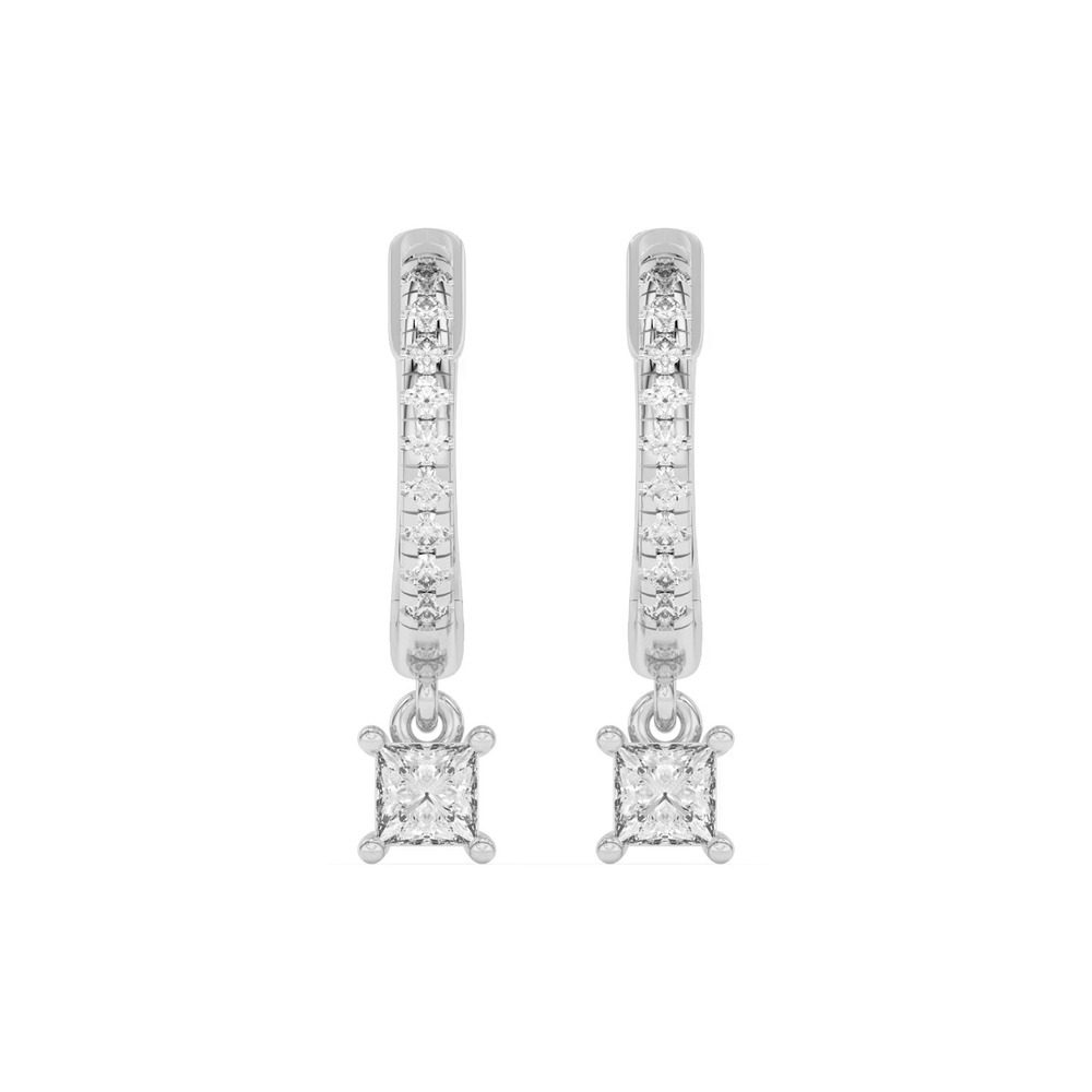 360 degree view of Princess-Cut Lab Diamond Drop Huggie Earrings
