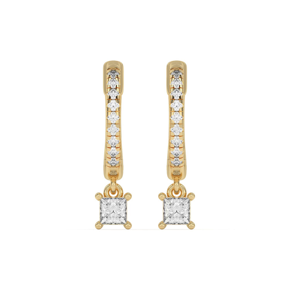 360 degree view of Princess-Cut Lab Diamond Drop Huggie Earrings