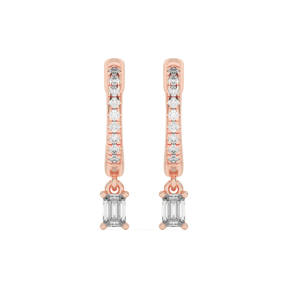 360 degree view of Emerald-Cut Lab Diamond Drop Huggie Earrings