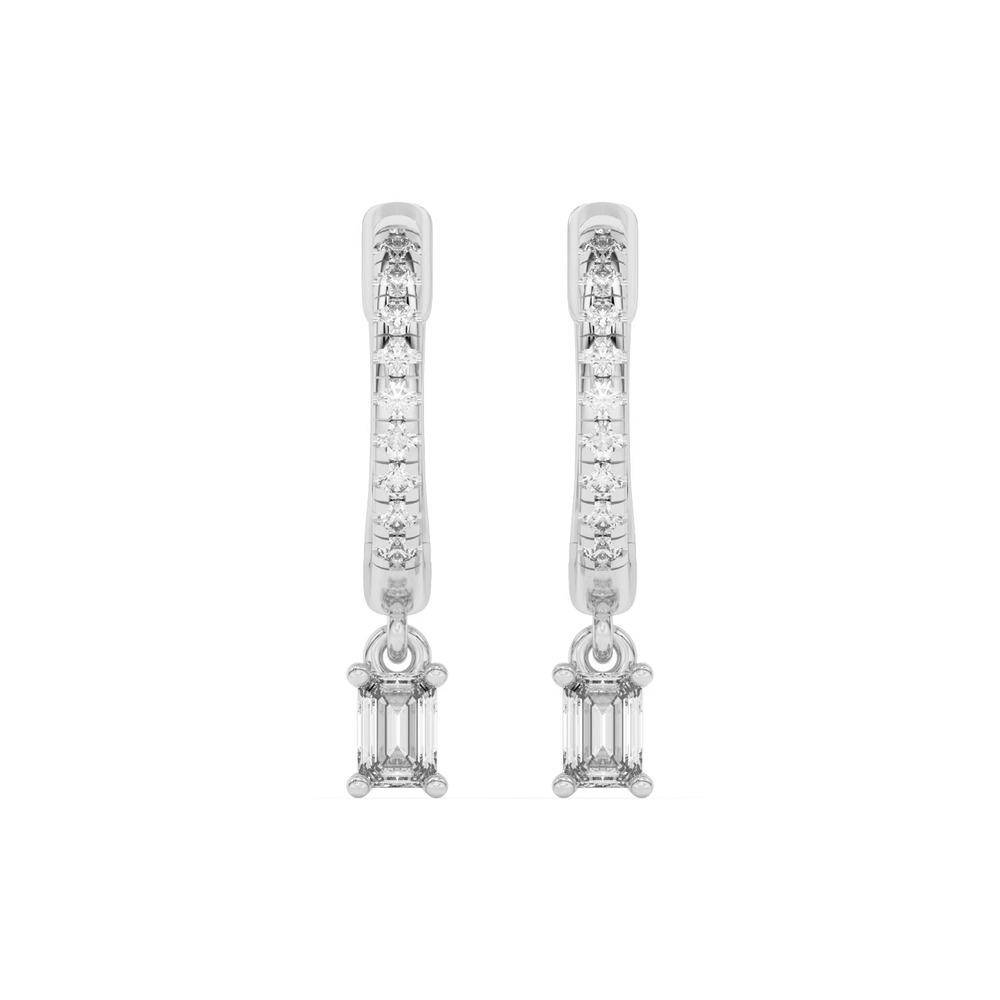 360 degree view of Emerald-Cut Lab Diamond Drop Huggie Earrings